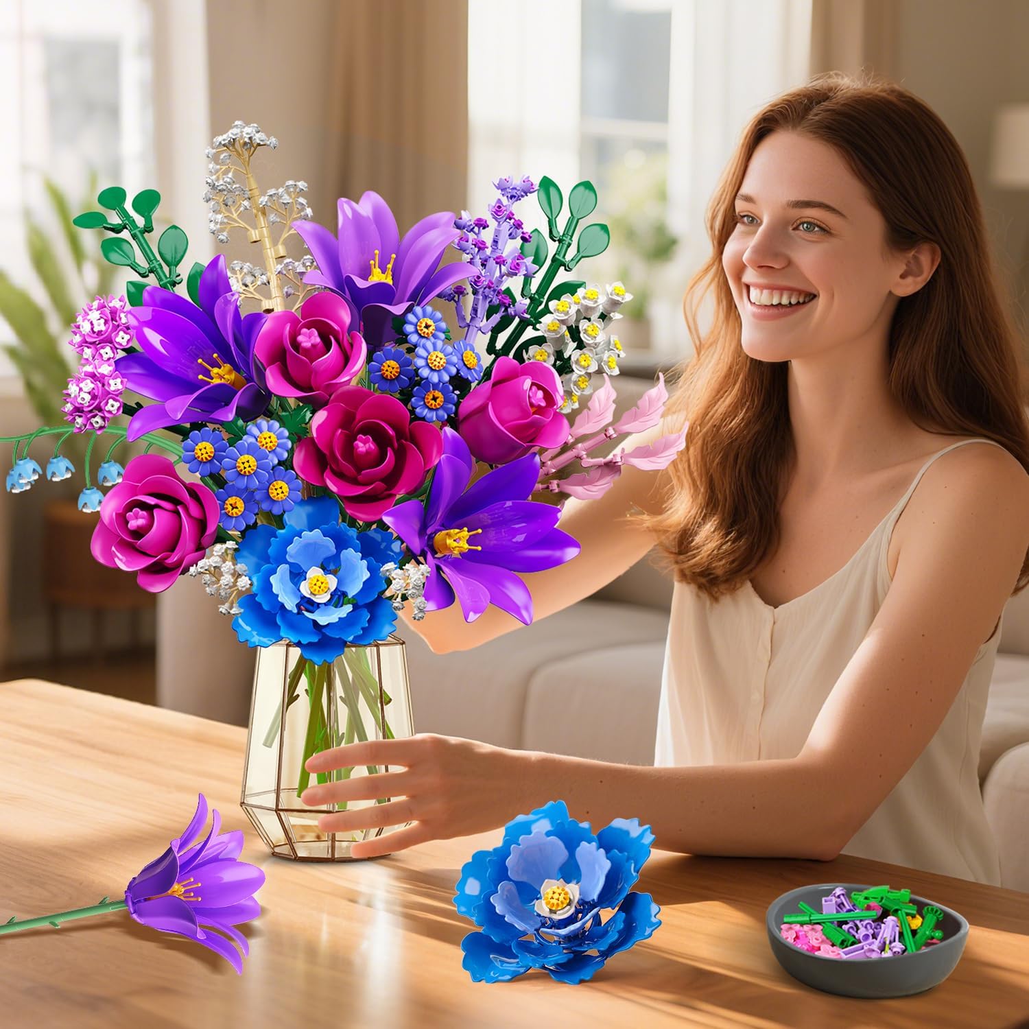 CUBIMANA 21 Blumen Blumenstrauß Bauset mit Licht