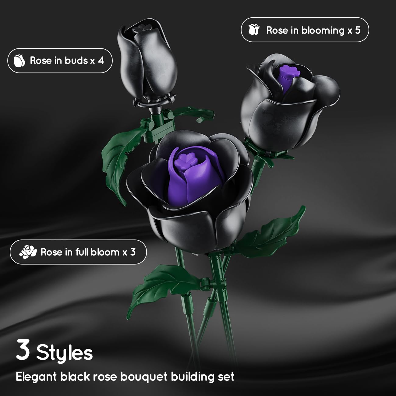 Für Vollansicht hier klicken HOGOKIDS 15 Schwarze Rosen Blumen Bausatz
