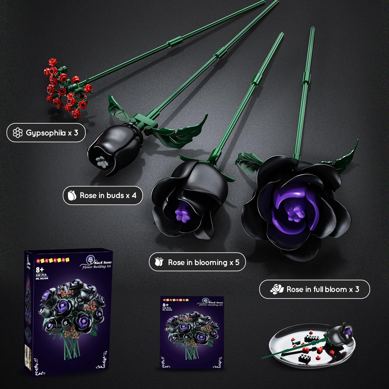 Für Vollansicht hier klicken HOGOKIDS 15 Schwarze Rosen Blumen Bausatz