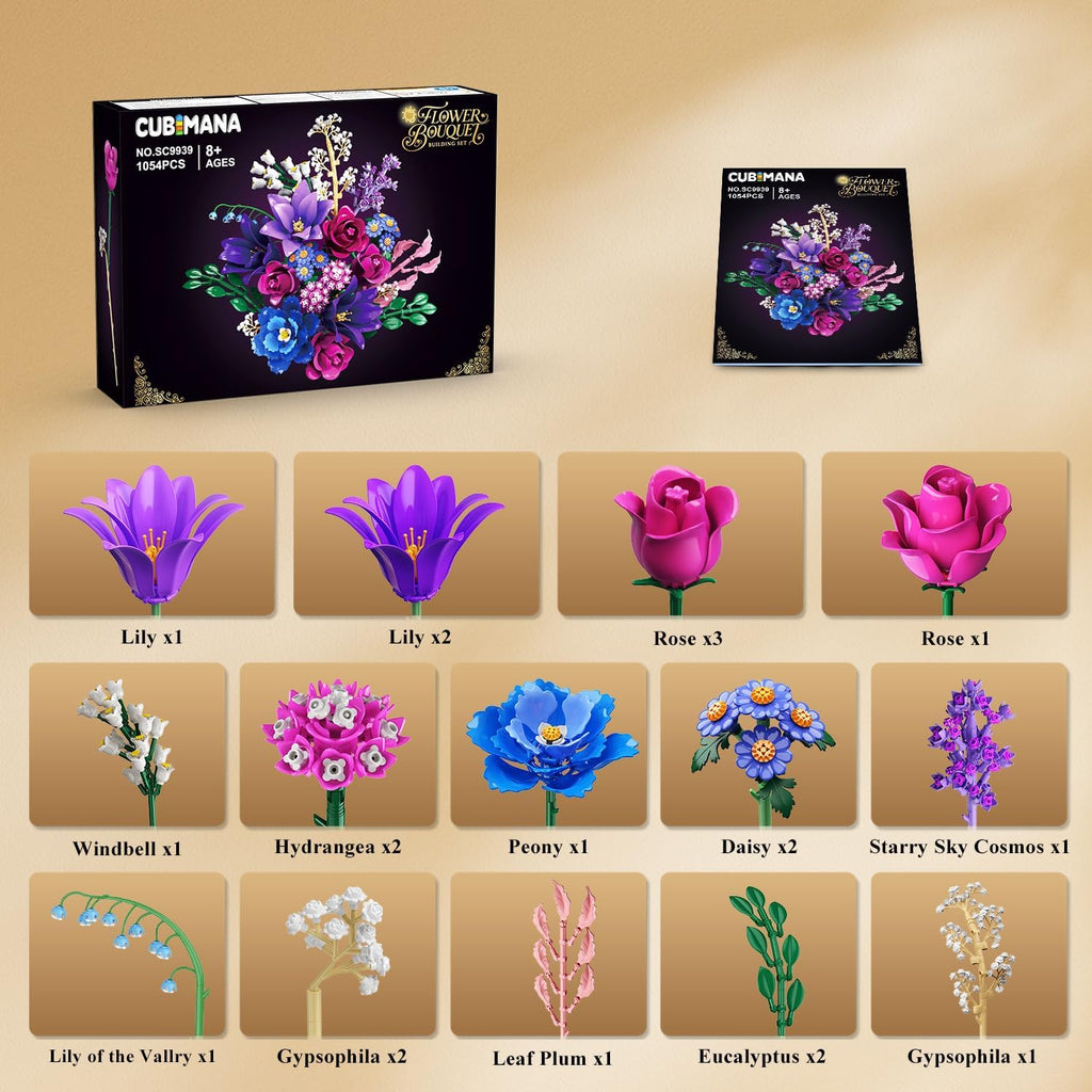 CUBIMANA 21 Blumen Blumenstrauß Bauset mit Licht