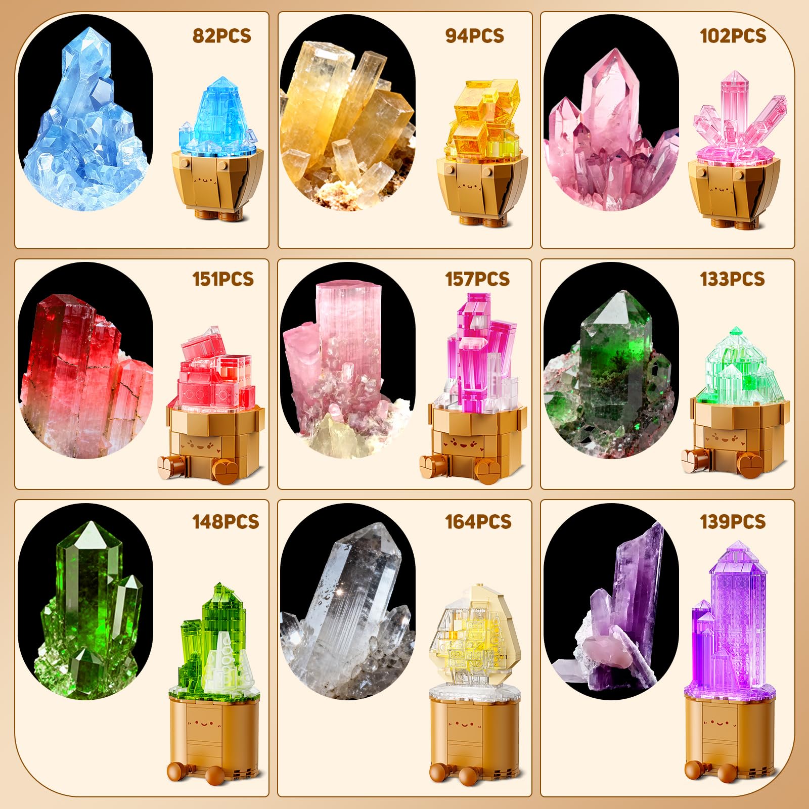 Erwachsene Mineraliensammlung Blumen 3.6MM Mini Bauspielzeug mit LED Licht