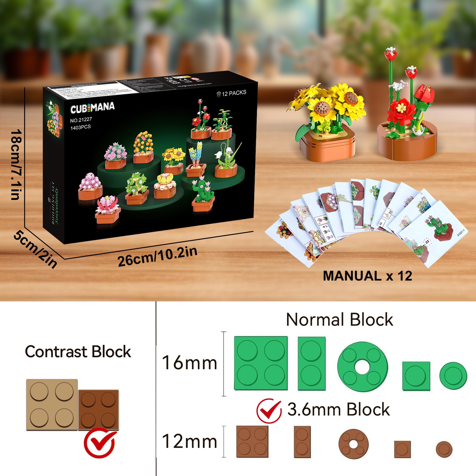 CUBIMANA 12er Blumen Botanicals Mini-Bauset für Mädchen Erwachsene