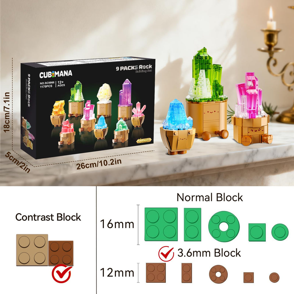 Erwachsene Mineraliensammlung Blumen 3.6MM Mini Bauspielzeug mit LED Licht