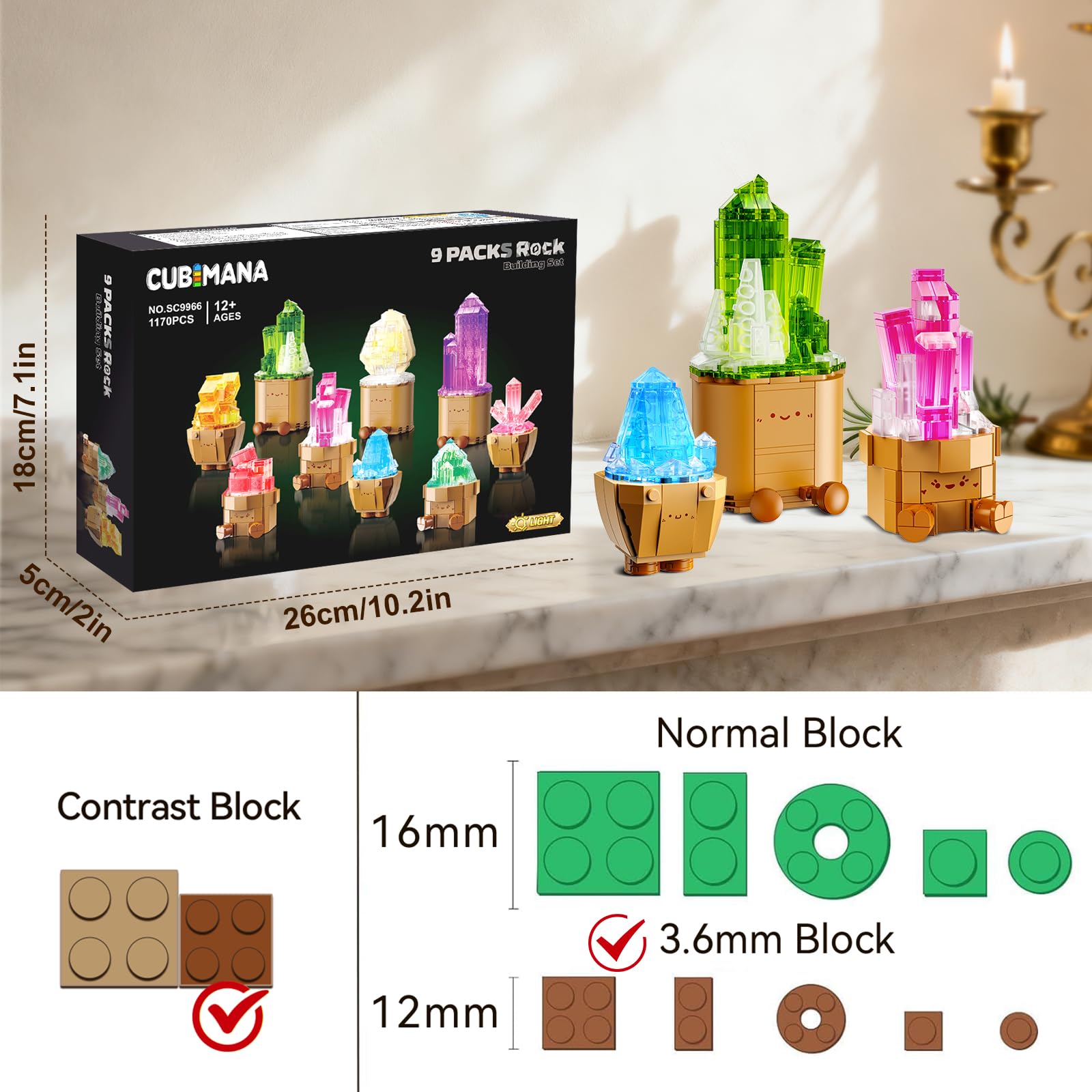 Erwachsene Mineraliensammlung Blumen 3.6MM Mini Bauspielzeug mit LED Licht