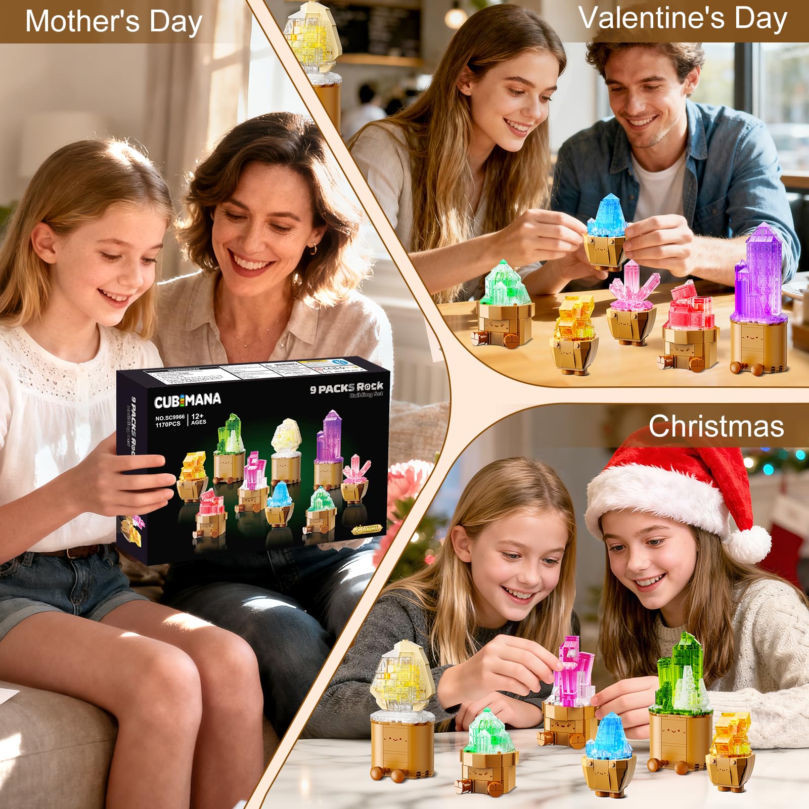 Erwachsene Mineraliensammlung Blumen 3.6MM Mini Bauspielzeug mit LED Licht