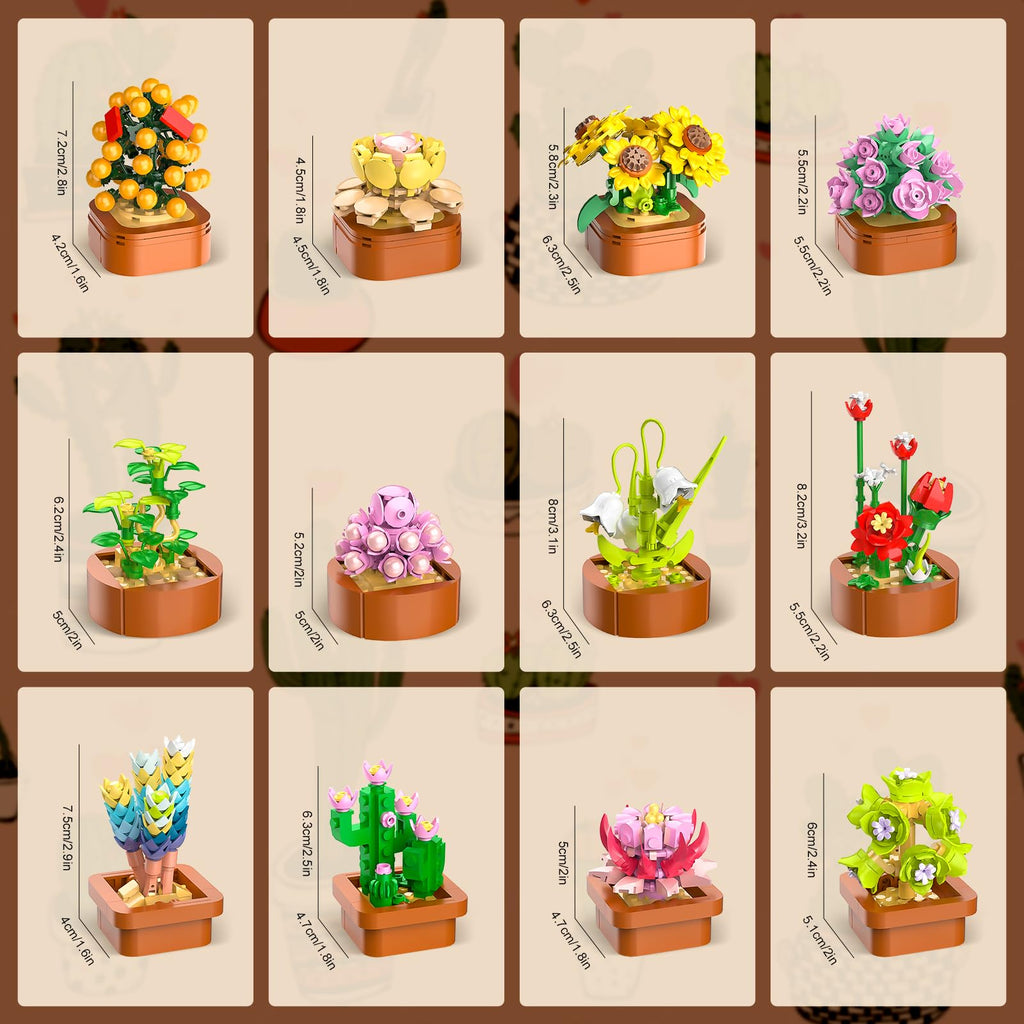 CUBIMANA 12er Blumen Botanicals Mini-Bauset für Mädchen Erwachsene